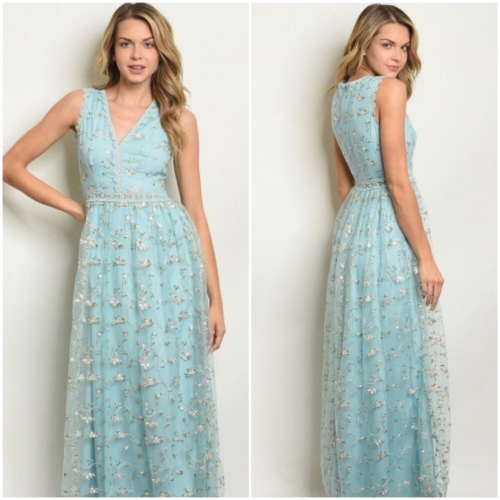 Victoria | Sky Blue Floral Gown - Picture 2 of 4
